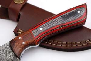Couteau à lame fixe en acier damas fait à la main de taille personnalisée manche en bois de couleur gaine en cuir en acier à haute teneur en carbone couteau d'épineuse OEM - Product Image 3