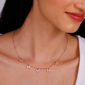 Elegant Rose Gold Butterfly Pendant Necklace with <b>Wavering</b> Wings Design Diamond Accents for Women's Fashion Accessories - Product Image 2