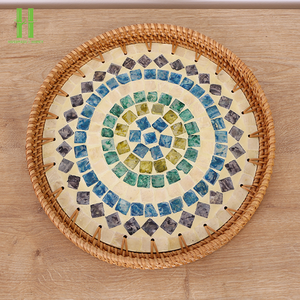 VIETNAM PERSONALIZAR BAMBÚ BOHEMIAN BANDEJA Redonda MULTIDISEÑO COMIDA PARA SERVIR INLAJE MADRE PERLA AL POR MAYOR PRECIO BARATO - Product Image 4