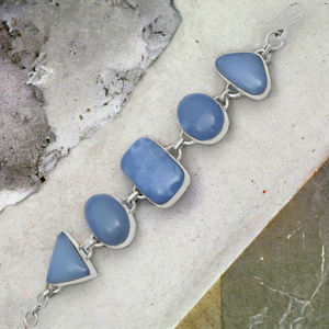 High Quality Wholesale Price 925 Sterling Silver Natural Chalcedony Gemstone Cabochon Shape Chunky <b>Bracelet</b> Handmade Jewelry - Product Image 2