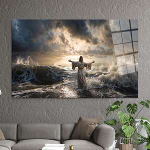 Jesus Walking on Water Canvas Print Spiritual Artwork for Home & Church,TEMPERED GLASS ART - Product Image 1