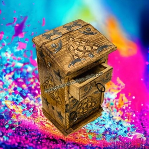 กล่องไม้เซลติกไตรเควตร้าทำมือขายส่ง ตู้ลิ้นชักไม้แกะสลักด้วยมือสำหรับตกแต่งบ้าน - Product Image 2