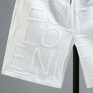Pantalones Cortos Blancos con Textura de Letras en Relieve, Cordón Verde y Diseño de Bolsillo a Cuadros, Ropa Casual Cómoda para la Calle - Product Image 4