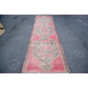 Alfombra turca Vintage de 3x12 pies, diseño de retazos rojo y marrón, Alfombra de lana de tejido plano para decoración de sala de estar, látex de 10mm de espesor - Product Image 1