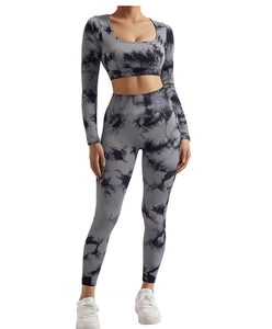 ชุดออกกำลังกายแขนยาว2ชิ้นเลกกิ้งบั้นท้ายไร้รอยต่อเปิดหลัง - Product Image 4