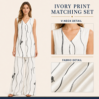 Ensemble de luxe pour femme, imprimé ivoire, tunique sans manches et pantalon large, tenue de villégiature, vente en gros fabricant