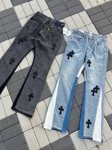 Custom Fashion Cross Design <b>Flare</b> Denim Pants for <b>Men</b> High Quality Casual Mid Waist Breathable Woven <b>Jeans</b> - Product Image 2