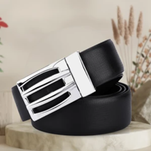 เข็มขัดหนังแท้สีน้ำตาลคลาสสิกที่มีการตกแต่งที่มีความสุขและหัวเข็มขัดเงินมีจำหน่ายในราคาขายส่ง - Product Image 3