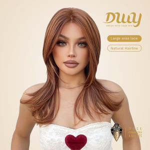 Vonny-DWY Light <b>Brown</b> Lace Front 136 Free Part Synthetic <b>Wig</b> Dark Orange Mid-Length <b>Wig</b> - Product Image 2