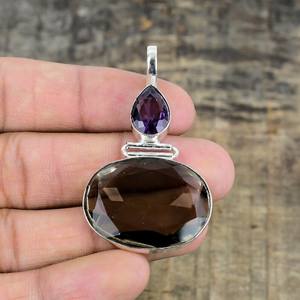 Pendentif améthyste topaze fumée 925 argent Sterling fait à la main bijoux pierre de naissance cadeau de décembre pendentif pour tous - Product Image 2