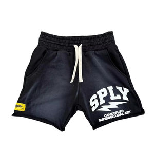 Short en éponge française de style High Street pour hommes personnalisé lavage à l'acide délavé au soleil à séchage rapide avec maille sérigraphiée et ourlet brut court - Product Image 2