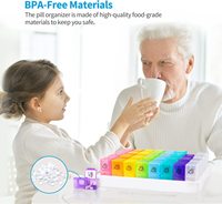 Gran oferta, organizador de pastillas portátil de 31 días, estuche de almacenamiento de medicamentos de plástico ABS PP, 2 veces AM PM, divisores extraíbles, suministro mensual de medicamentos