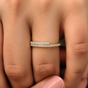 Bague de mariage minimaliste à double rangée de diamants de laboratoire taille brillant en or jaune 14K/18K 0,20 CTW OEM - Product Image 2