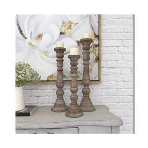 Portavelas de madera de color blanco rústico para decoración del hogar Pilar y portavelas cónico Candelabro de madera y linternas - Product Image 2