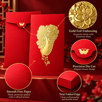 Enveloppe Rouge Personnalisée pour Argent, Emballage Cadeau en Papier Gaufré à Chaud Doré, pour le Nouvel An Chinois, Mariages, Festivals, OEM ODM