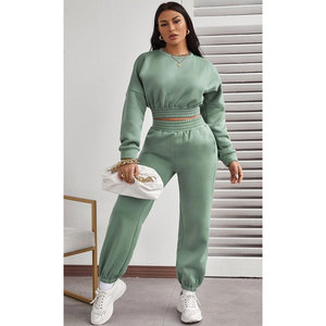 ชุดวอร์มสองชิ้นผ้าฟลีซผ้าฝ้ายสำหรับผู้หญิงชุดวอร์มทรงหลวมสไตล์ลำลอง - Product Image 1