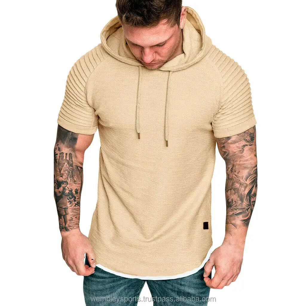 Custom Brand Clothing Men Slim Fit Athletic T Shirt Gym Muscle Hoodies T-shirt Tops Sports Short Sleeve Hooded T Shirts