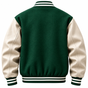 Chaqueta Varsity Verde para Hombre, Estilo Preppy, Cuello Alto, Cierre de Botón, Corte Regular, para Invierno, 100% Algodón - Product Image 2