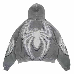 Streetwear Sweat à capuche Sun Faded Applique Distressed Broderie Patches Sweat à capuche Logo personnalisé Lavage à l'acide Sweat à capuche zippé pour hommes - Product Image 6