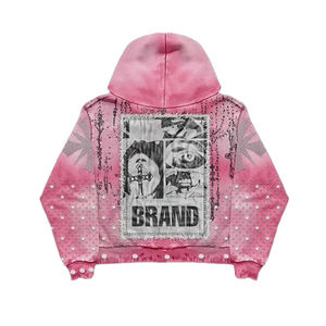 Ensemble deux pièces personnalisé vintage pour hommes sweat à capuche sérigraphié avec strass complet pantalons de survêtement survêtement évasés à l'acide survêtements - Product Image 4