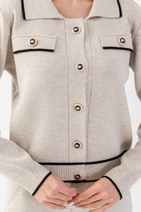 Cárdigan detallado con botones de alta calidad y cuello Polo para mujer, suéter y pantalones, conjunto de prendas de punto indispensable para DailyandOffice - Product Image 6