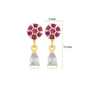 Boucles d'oreilles en pierre de Zircon rubis, goutte de fleur, poire, minimaliste, bijoux en argent Sterling 925, nouvelle mode pour femmes - Product Image 2
