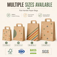 Bolsa de Papel con Asa Plana, Venta al por Mayor, Reciclable, Kraft, para Compras, con Logotipo Personalizado, para Cadenas de Panaderías, Restaurantes, Suministros de Empaque