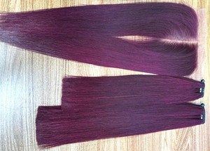 AZURA HAIR - Extensiones de Cabello Humano Natural Liso Teñido Borgoña de Vietnam, Remy Virgen, con Cierre Frontal/Máquina - Product Image 1
