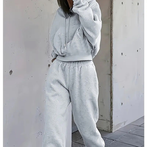 Sudaderas con capucha de peso pesado con logotipo personalizado para mujer, conjunto completo de fitness para gimnasio, pantalones activos elásticos cepillados cómodos y transpirables Vintage - Product Image 2