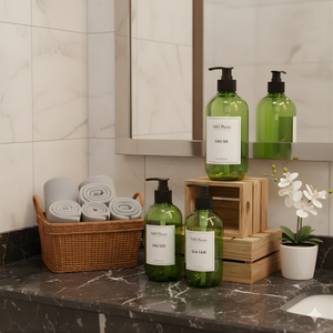 Collection de bouteilles en PET de 300 ml - 500 ml - 800 ml, forme cylindrique, sérigraphie pour les marques cosmétiques OEM/ODM - Product Image 3