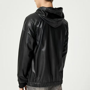 Sweat à capuche/pull-over en cuir personnalisé avec matériel en service OEM Sweat à capuche en cuir teint uni pour hommes à vendre - Product Image 3