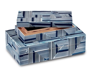 Modern Black & Blue Color Strips Pattern Resin Inlay Jewelry Storage <b>Box</b> <b>Gift</b> from India Manufacturer - Product Image 1