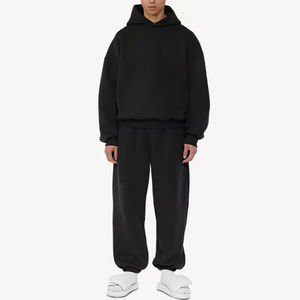 Sudadera con capucha de chándal de peso pesado negro, ropa deportiva de diseño sólido con sudaderas de manga larga, los mejores chándales de calle - Product Image 3