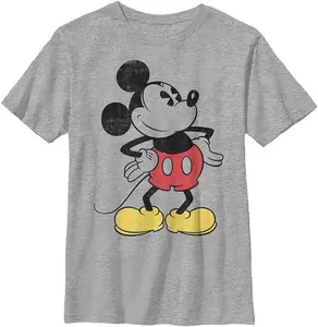 Atacado Personalizado 100% Algodão Secagem Rápida Clássico Mickey Boy Heather Tripulação Tee Crianças Casuais Camisas