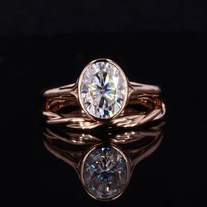 SHIVPATH elegante anillo de compromiso de diamante de moissanita ovalada y banda de boda retorcida en anillo de joyería de plata de ley 925 - Product Image 1