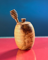 Pot à miel rond en bois écologique classique avec couvercle pour la cuisine, stockage de miel biologique personnalisé par un artisan