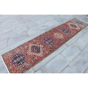 Turkish 2.1x9.8 ft Rug, Vintage Rug, <b>Red</b> Plants & trees Rug <b>Wool</b> - Product Image 3