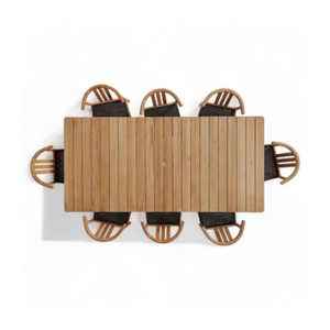 Juego de mesa de comedor de madera de teca hecha a mano de alta calidad, 8 sillones de comedor con asiento de cuerda para muebles de jardín de parque de Hotel - Product Image 3