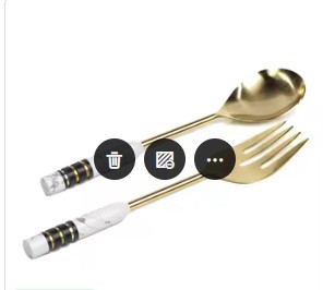 Élégant ensemble de cuillères à salade en laiton avec poignées blanches, parfait pour table à manger, cuisine, cadeau de mariage et de pendaison de crémaillère - Product Image 4