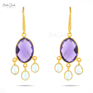 Pendientes de aro de Plata de Ley 925 más vendidos, amatista Natural chapada en rodio, Topacio azul cielo, piedras preciosas, fabricante de joyería a granel - Product Image 1