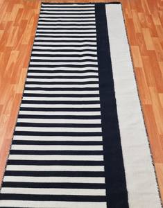 Handwoven Kilim Style Cotton <b>Rug</b> Runner <b>Black</b> White Abstract Pattern Anti-Slip Tufted for Home Entryway Hallway Use - Product Image 1
