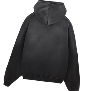 Sudadera con capucha negra lavada desteñida al sol para hombre, sudadera de algodón de gran tamaño, ropa de calle holgada, Sudadera con capucha de lana suave con bolsillos informales - Product Image 5