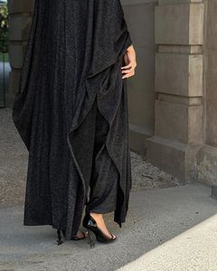 ブラックアバヤ <span class=keywords><strong>2026</strong></span> モデスト刺繍オープンアバヤ 夏 エレガント ユニークデザイン キラキラ生地 細見え ゆったり イスラム教徒向け - Product Image 3