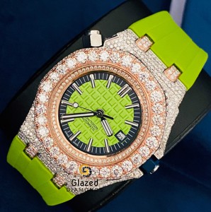 Hip Hop Men's Watch with VVS Clarity Moissanite Diamonds Glass Dial Window Enhances Style With <b>Silicon</b> Belt - Product Image 1