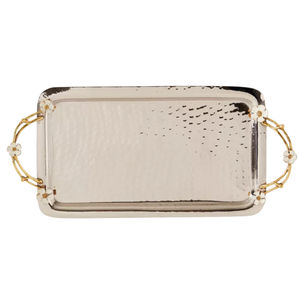 Bandeja de Servir Rectangular Moderna de Alta Calidad con Asas en Forma de Hoja en Tono Dorado, Acabado de Acero Inoxidable Pulido para Bodas y Hogar - Product Image 2