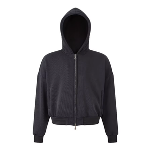 Sudadera con capucha y cremallera personalizada de gran tamaño en blanco 100% algodón polar hombro caído Vintage Boxy recortado holgado Streetwear Sudadera con capucha para hombres - Product Image 6