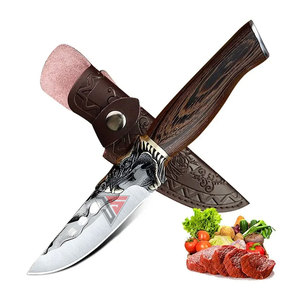 Couteau de chasse tranchant le plus vendu fabriqué à partir de lame en acier de Damas, manche en bois avec dragon en laiton - Product Image 2