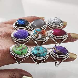 Bague pour femme en argent sterling 925, pierres précieuses naturelles améthyste, labradorite, cuivre, turquoise, onyx, rutile, grenat, bijoux faits à la main - Product Image 3