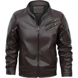 Chaqueta de Piloto Unisex 100% Cuero Genuino Impermeable y Cortavientos con Cuello Mao, Cierre de Cremallera y Detalles de Lona para Invierno - Product Image 1