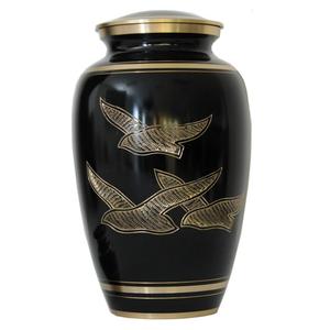 Urnas de cremación para adultos de latón de alta calidad con flores y hojas grabadas urnas funerarias de Metal con acabado de Color dorado y negro - Product Image 3